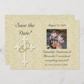 クロスが付いたゴールドのリング、エレガントなクリスチャンラブ 招待状 (正面/裏面)