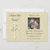 クロスが付いたゴールドのリング、エレガントなクリスチャン愛 招待状 (正面)