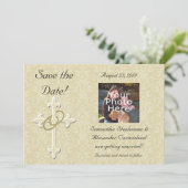 クロスが付いたゴールドのリング、エレガントなクリスチャン愛 招待状 (スタンド正面)