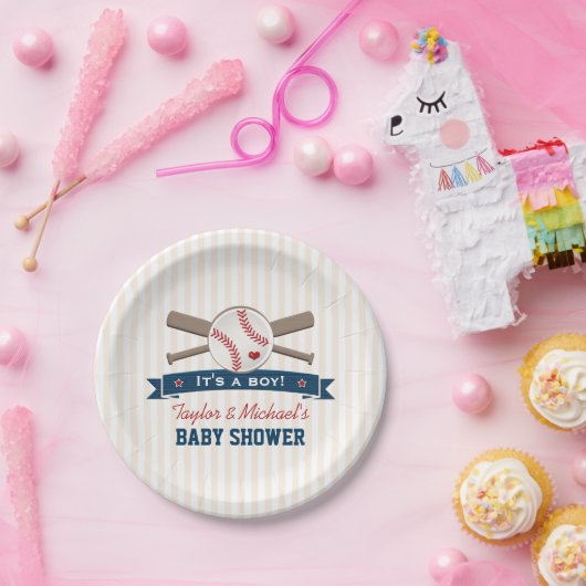 クロスこうもり野球ベビーシャワー ペーパープレート (パーティー)