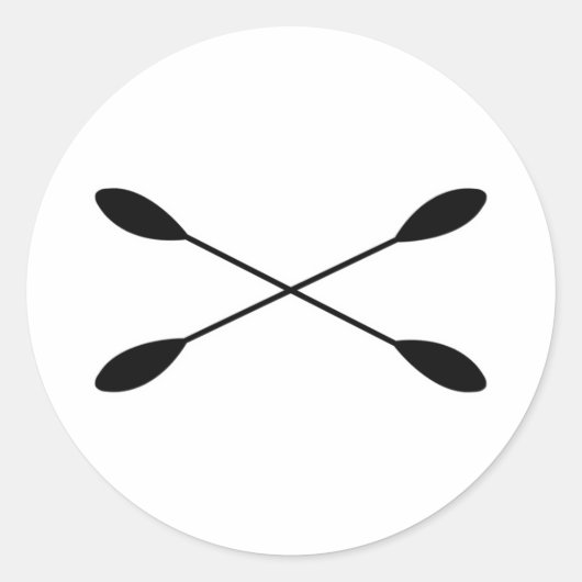 クロスされたカヤックパドルロゴ ラウンドシール (正面)