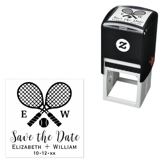 クロスしたテニスのラケットのモノグラム日付を保存 セルフインキングスタンプ (インサイチュ)