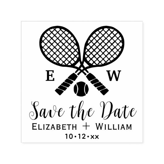 クロスしたテニスのラケットのモノグラム日付を保存 セルフインキングスタンプ (デザイン)