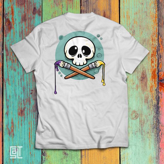 クロスしたペイントブラシのアートなドクロ Tシャツ