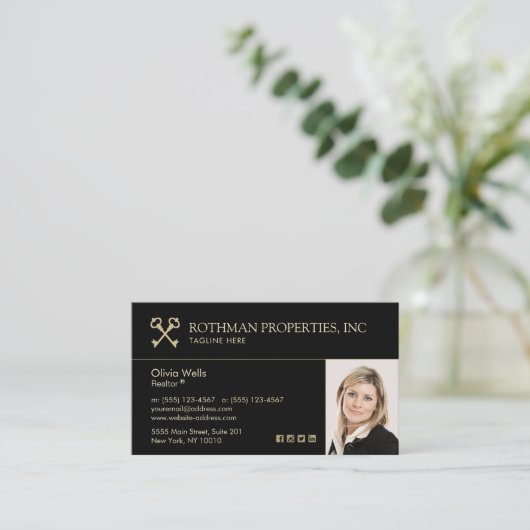 クロスした実在鍵不動産業者の写真事業の追加 名刺 (スタンド正面)