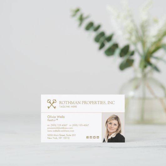 クロスした実在鍵不動産業者の写真事業の追加 名刺 (スタンド正面)