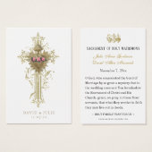 クロスとハートのカトリック結婚式の祈りカード (正面&裏面)