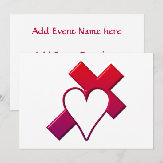 クロスとハート #1 ( 3D 赤/紫 ) 招待状 (正面/裏面)