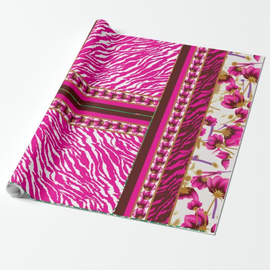 クロスの付いたピンクと白の壁紙 ラッピングペーパー (アンロールド)