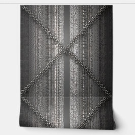 クロスはっきりしたチェーストライプン付きのグレーの 壁紙