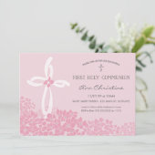 クロスを使った女の子の初めての聖餐招待状 招待状 (スタンド正面)