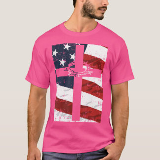 クロスアメリカ国旗とげの神イエス信仰クリスティア Tシャツ