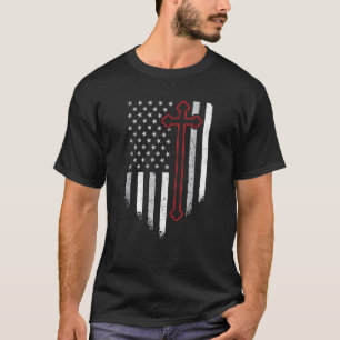 クロスアメリカ国旗7月4日Patriotic Christian T Tシャツ
