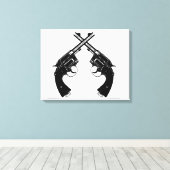 クロスアンティークリボルバー//黒のヴィンテージ銃 キャンバスプリント (インサイチュ (ウッドフロア))