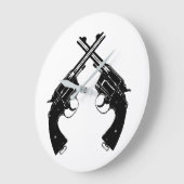 クロスアンティークリボルバー//黒のヴィンテージ銃 ラージ壁時計 (傾斜)