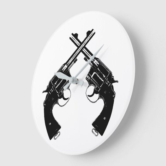 クロスアンティークリボルバー//黒のヴィンテージ銃 ラージ壁時計 (傾斜)