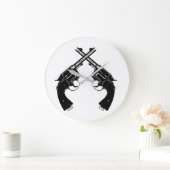 クロスアンティークリボルバー//黒のヴィンテージ銃 ラージ壁時計 (ホーム)