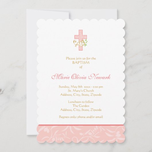 クロスアンドドーブ|コーラルガールバプティスマ招待状 招待状 (正面)