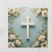 クロスアンドホワイトローズカトリック《キリスト教》洗礼式や命名式 招待状 (正面/裏面)