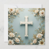 クロスアンドホワイトローズカトリック《キリスト教》洗礼式や命名式 招待状 (正面)