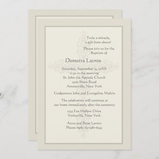 クロスウォーターマークベージュ色宗教招待状 招待状 (正面/裏面)