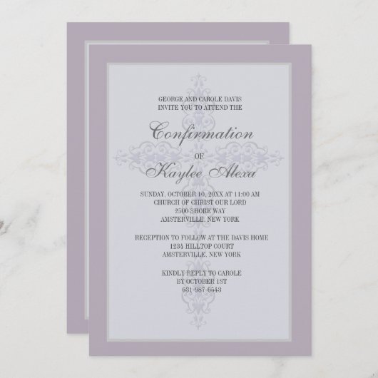 クロスウォーターマークラベンダー宗教招待状 招待状 (正面/裏面)