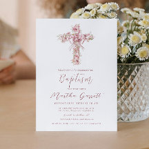 クロスエレガントとピンクの花の女の子バプテスマ