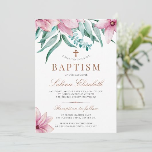 クロスエレガントウォーター色フローラ洗礼の招待 招待状 (スタンド正面)