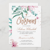 クロスエレガントウォーター色フローラ《キリスト教》洗礼式や命名式 招待状 (正面/裏面)