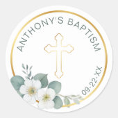 クロスエレガントバプティスステッカー | 宗教シンプル的 ラウンドシール (正面)