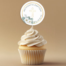 クロスエレガントバプティスステッカー | 宗教シンプル的 ラウンドシール