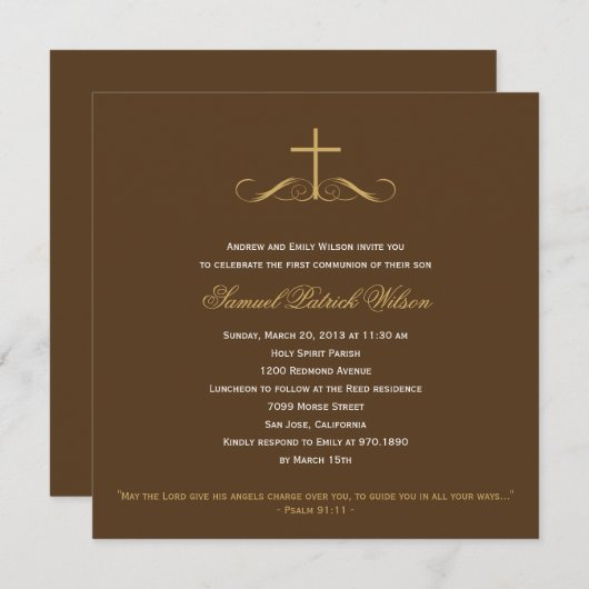クロスエレガントバプティスマ/《キリスト教》洗礼式や命名式/ファースト・コミュニオン 招待状 (正面/裏面)