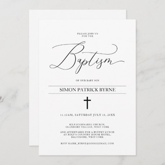 クロスエレガントバプテスマの発表の少年または少女 招待状 (正面/裏面)
