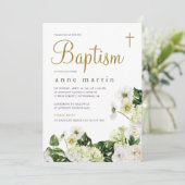 クロスエレガントバプテスマを持つ白いフローラの緑 招待状 (スタンド正面)