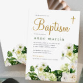 クロスエレガントバプテスマを持つ白いフローラの緑 招待状
