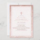 クロスエレガントバプテスマ付きピンクグリッター 招待状 (正面)