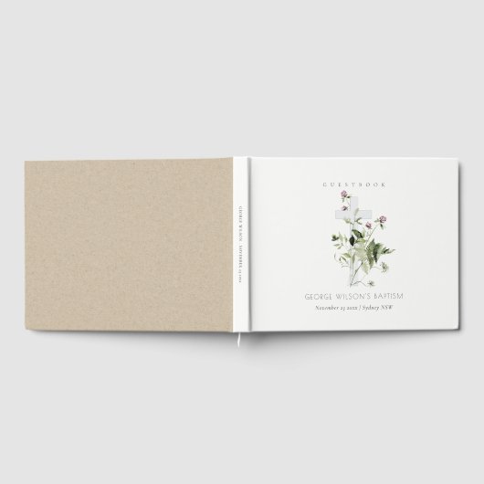 クロスエレガントパープルワイルドフラワーフローラバプテスマ ゲストブック (全面)