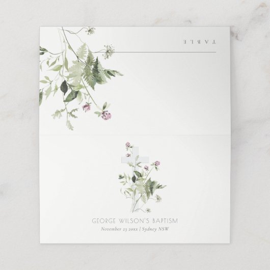 クロスエレガントパープルワイルドフラワーフローラバプテスマ プレイスカード (外部開封)