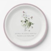 クロスエレガントパープルワイルドフラワーフローラバプテスマ ペーパープレート (正面)