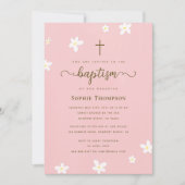 クロスエレガントピモダンンクデイジー宗教洗礼 招待状 (正面)