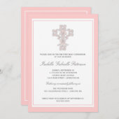 クロスエレガントピンクガール第1聖餐式招待状 招待状 (正面/裏面)
