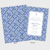 クロスエレガントブルータイルボーイファーストコミュニオン 招待状