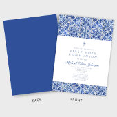 クロスエレガントブルータイルボーイファーストコミュニオン 招待状
