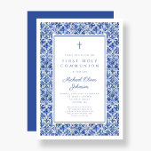 クロスエレガントブルータイルボーイファーストコミュニオン 招待状
