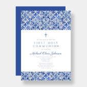 クロスエレガントブルータイルボーイファーストコミュニオン 招待状