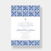クロスエレガントブルータイルボーイファーストコミュニオン 招待状