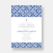 クロスエレガントブルータイルボーイファーストコミュニオン 招待状