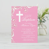 クロスエレガントベビーガールバプテスマ《キリスト教》洗礼式や命名式 招待状 (スタンド正面)