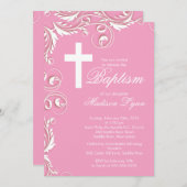 クロスエレガントベビーガールバプテスマ《キリスト教》洗礼式や命名式 招待状 (正面/裏面)