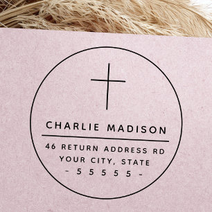 クロスエレガントラウンドフレームのキリスト教差出人住所 ラバースタンプ